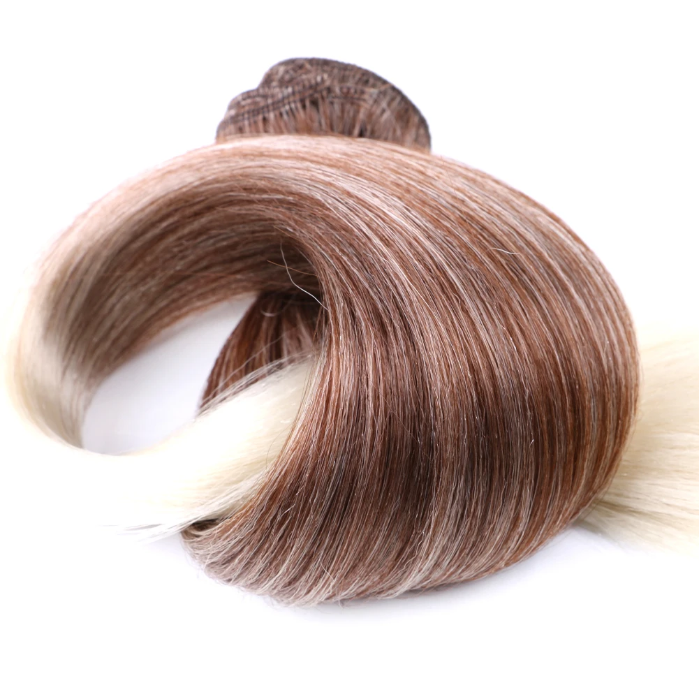 Pacotes de cabelo sintético longo reto para mulheres, tecer rabo de cavalo, extensões de trama, Ombre Brown, 22, 24, 26 Polegada, 3 Pacotes