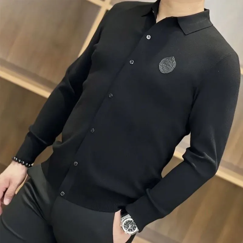 Men's Trend Slim Solid Color Knitted T-shirt Fashionable Male Clothes Business Office Casual Single-breasted Sweaters Cardigan