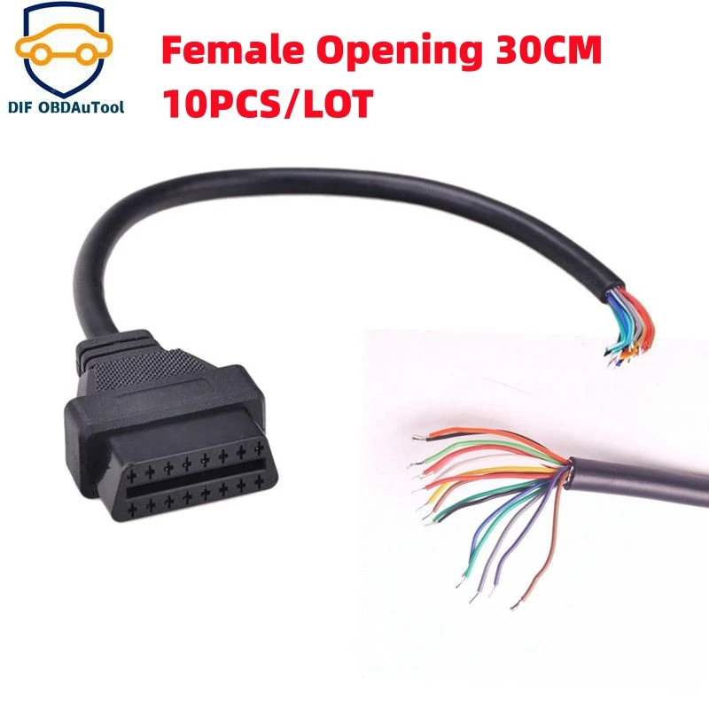 

10pcs/lot OBD2 16pin Female Extension Opening 30CM Connector to Open OBD Cable OBDII 16 pin OBD 2 Interface Adapter