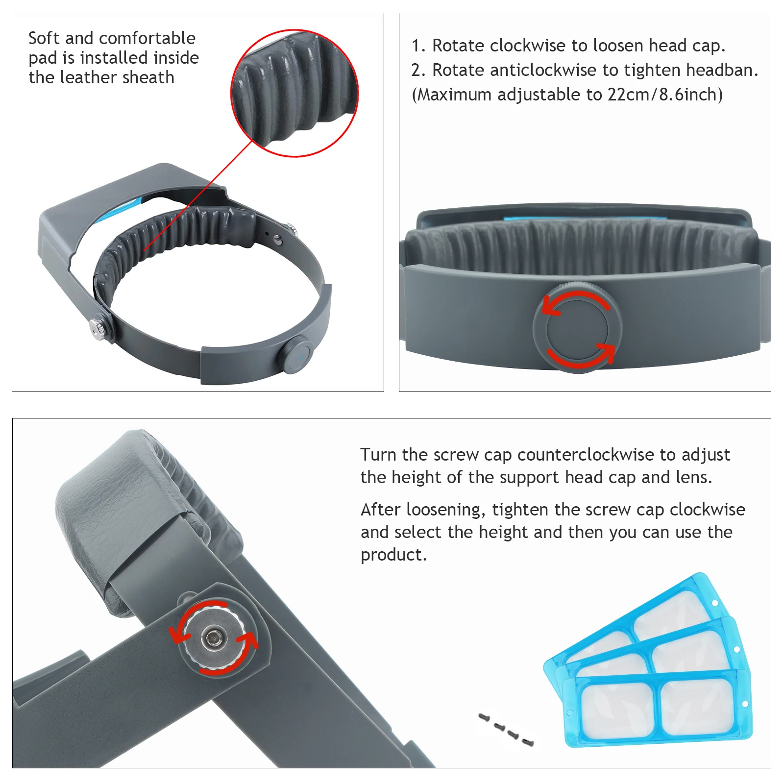 Head-Mounted Magnifier Double Lens Binocular Jewelry Magnifying Glass with 4 Magnifications Glass Tools