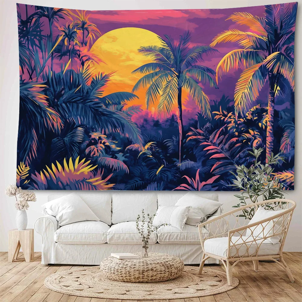 Under the moonlight, forest scenery, forest paths, tropical rainforest scenery, illustrations, decorations, tapestries, home dec