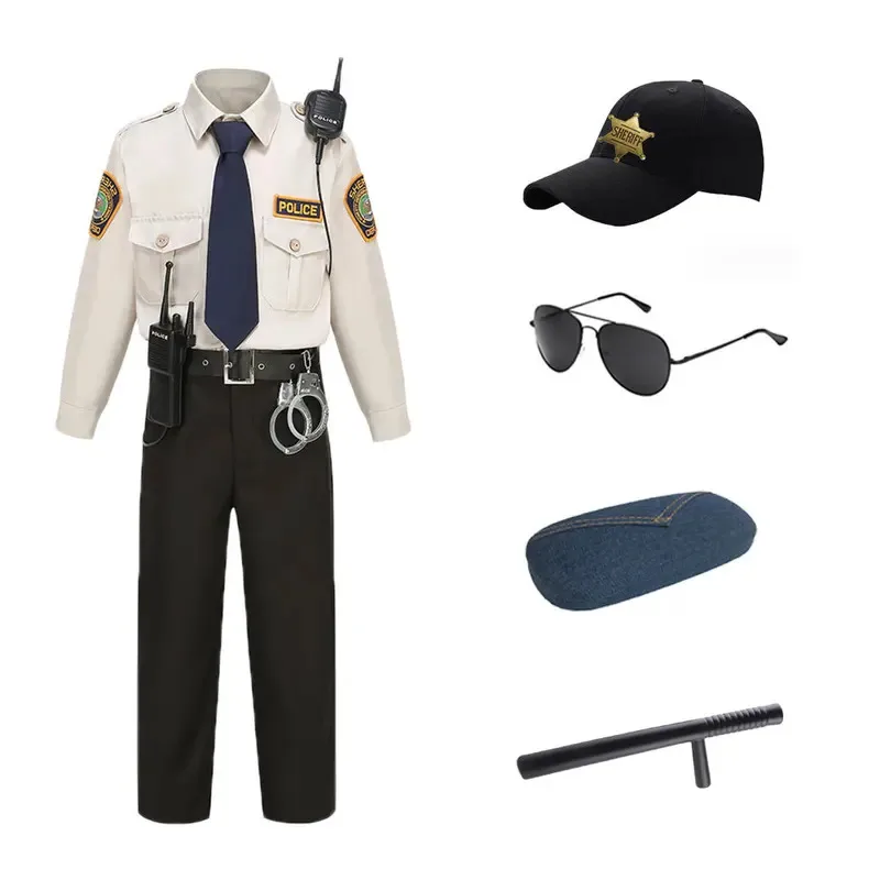 

Kids Halloween Policeman Costume Boys Storybook Cop Police Sheriff Role Play Outfits