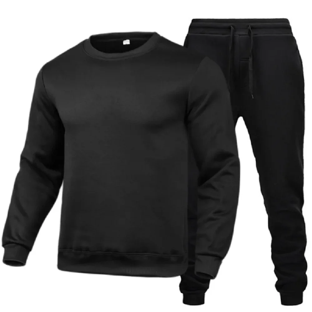 

Men's Two-Piece Set O-Neck 2 Pieces Sets Tracksuit Hooded Sweatshirt +Drawstring Pants Male Sport Hoodies Running Sportswear