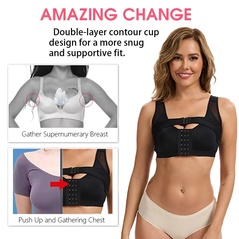 Miss Moly Women Post Surgery Bra Front Closure Body Shaper Push Up Corset Back Support Shapewear with Breast Support Band Top