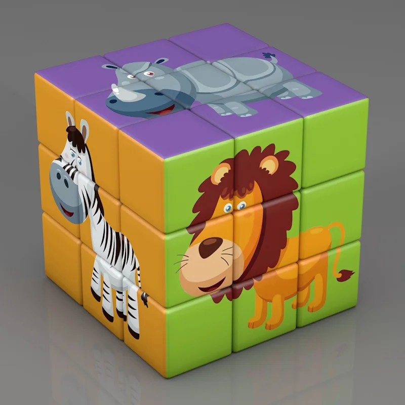 Children\'s Creative Third-order Magic Cube Puzzle Dinosaur Animal Fruit Car Intelligence Toy Early Education Kid Cognition Gift