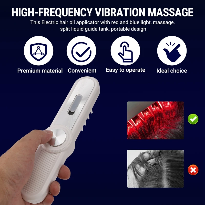 Electric Hair Oil Applicator With Red Blue Light For Women Men Sturdy Multifunctional Handheld Heads Scratcher Massager