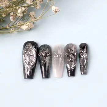TSZS 50/包包 混搭龐克風3D復古十字架美甲飾品 混合形狀灰色十字架美甲飾品 指甲裝飾 10 最佳銷售 釘十字架吊墜 - №3