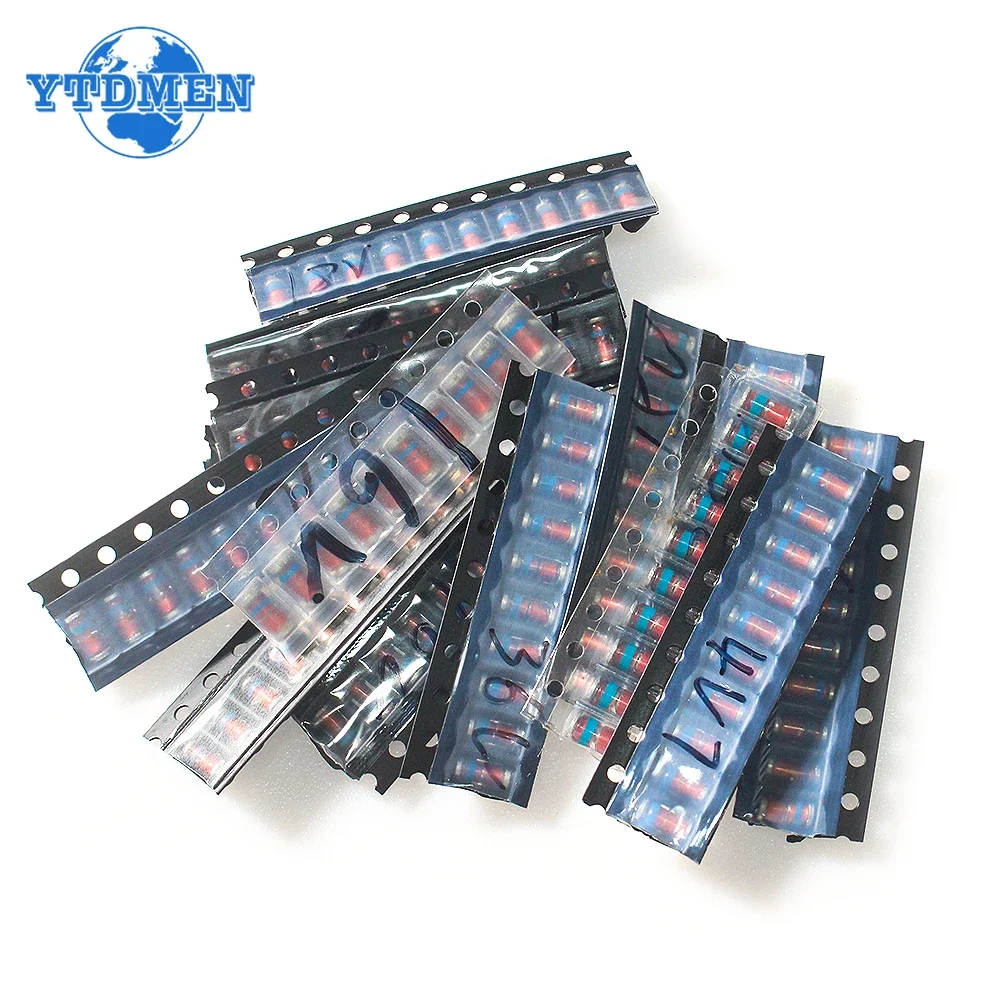 130PCS SMD LL41 Zener Diode Kit 1W Voltage Regulator Diodes Pack 3.3V 4.7V 5.1V 6.8V 7.5V 10V 12V 15V 16V 18V 20V 24V 36V