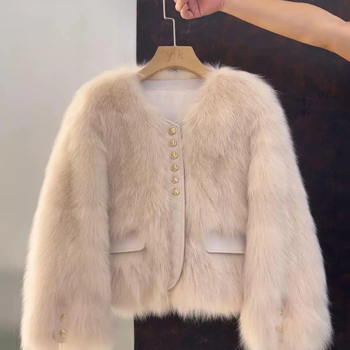 

Ele Fur Coat Women's Winter Faionable Luxury Simulation Mink Long Sve Asymmetric Neline Single Button Closure Coat