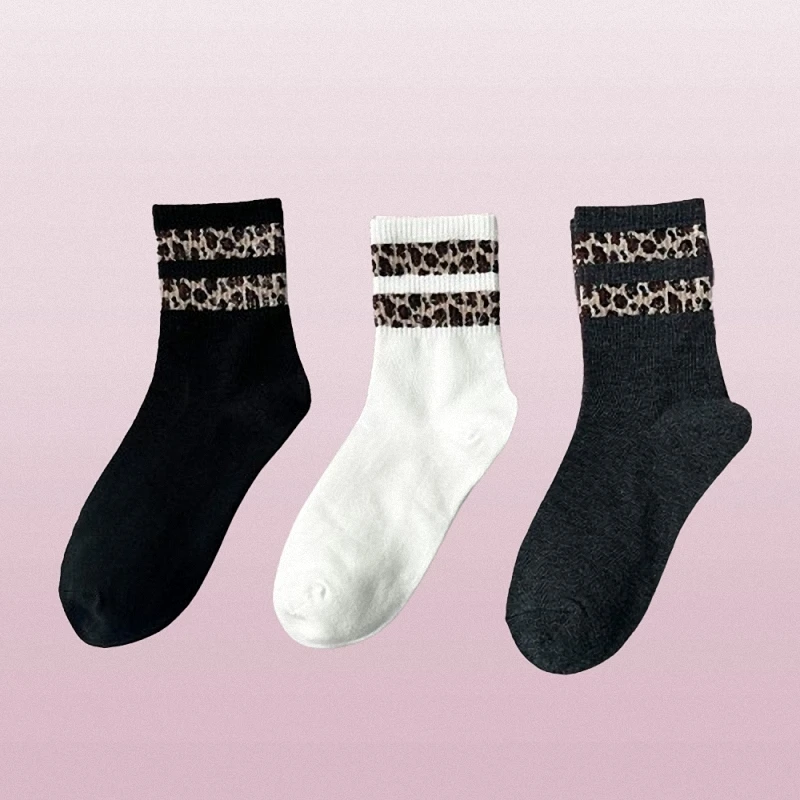 3/6 Pairs 2024 New Fashion High Quality Fashion Trend Women's Socks Love Leopard Print Cute Middle Tube Socks Casual Women Socks