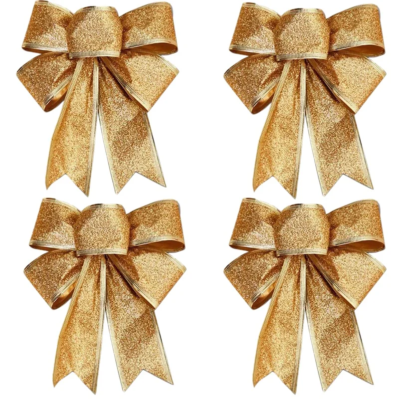 

10PCS Christmas Tree Decoration Bows Ribbon Gold 25 X 21Cm Xmas Ornaments