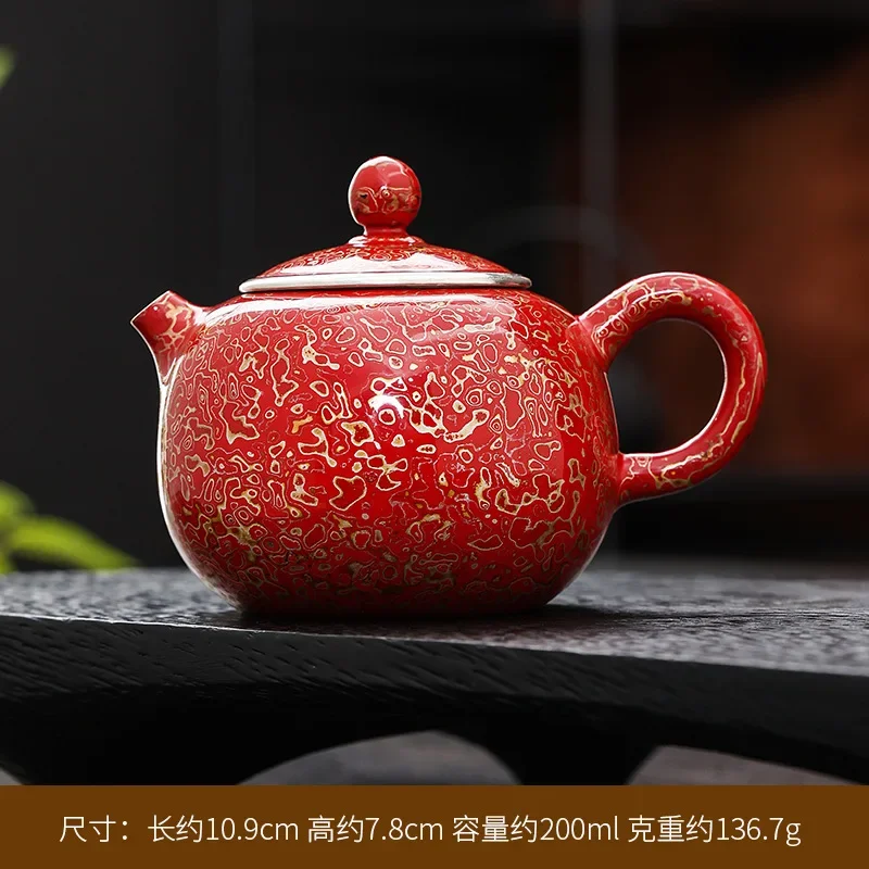 Large lacquer red makeup pot, teapot, purely handmade, national style retro pot