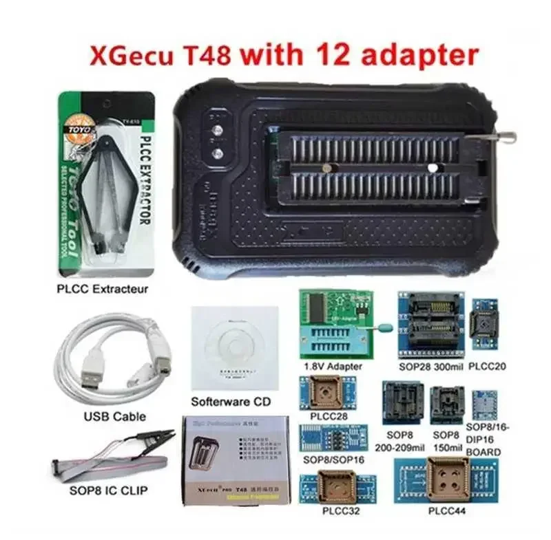 T48 Programmer XGECU [TL866-3G] V12.25 Support 28000+ ICs for SPI/Nor/NAND Flash/EMMC BGA153/162/169/100/221 TSOP/SOP/PLCC