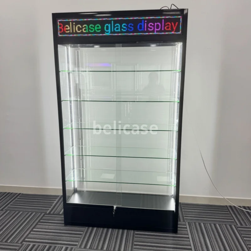 (Customized) store display cabinet with digital screen smoke shop accessories glass show display cases