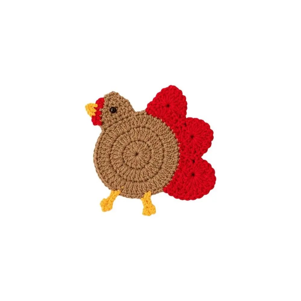 Handmade Hand-Crocheted Turkey Coasters Creative Cartoon Heat Insulation Pads Funny Knitted Coaster Autumn Thanksgiving
