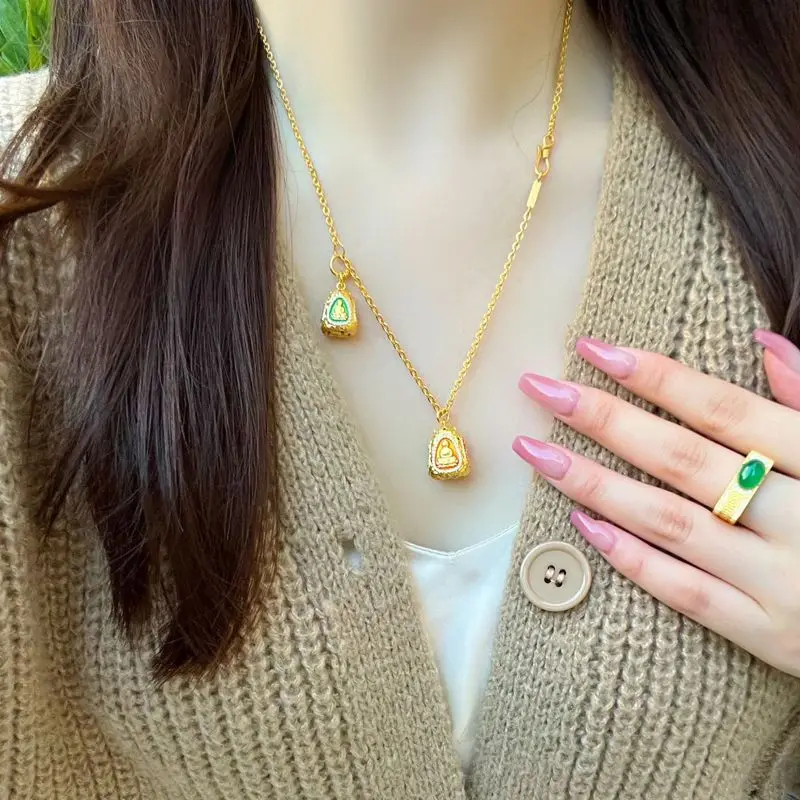 

Роскошное ожерелье из настоящего золота 9999 24 карата в стиле ретро, тайский четырехгранный кулон Будды, ожерелье с бриллиантами, женская высококачественная цепочка на ключицу