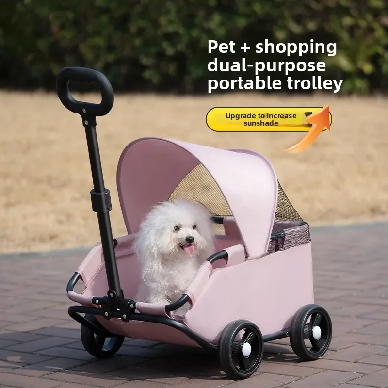 Pet car dog cat out camping car medium and small dog trolley walking dog cart trolley light and foldable
