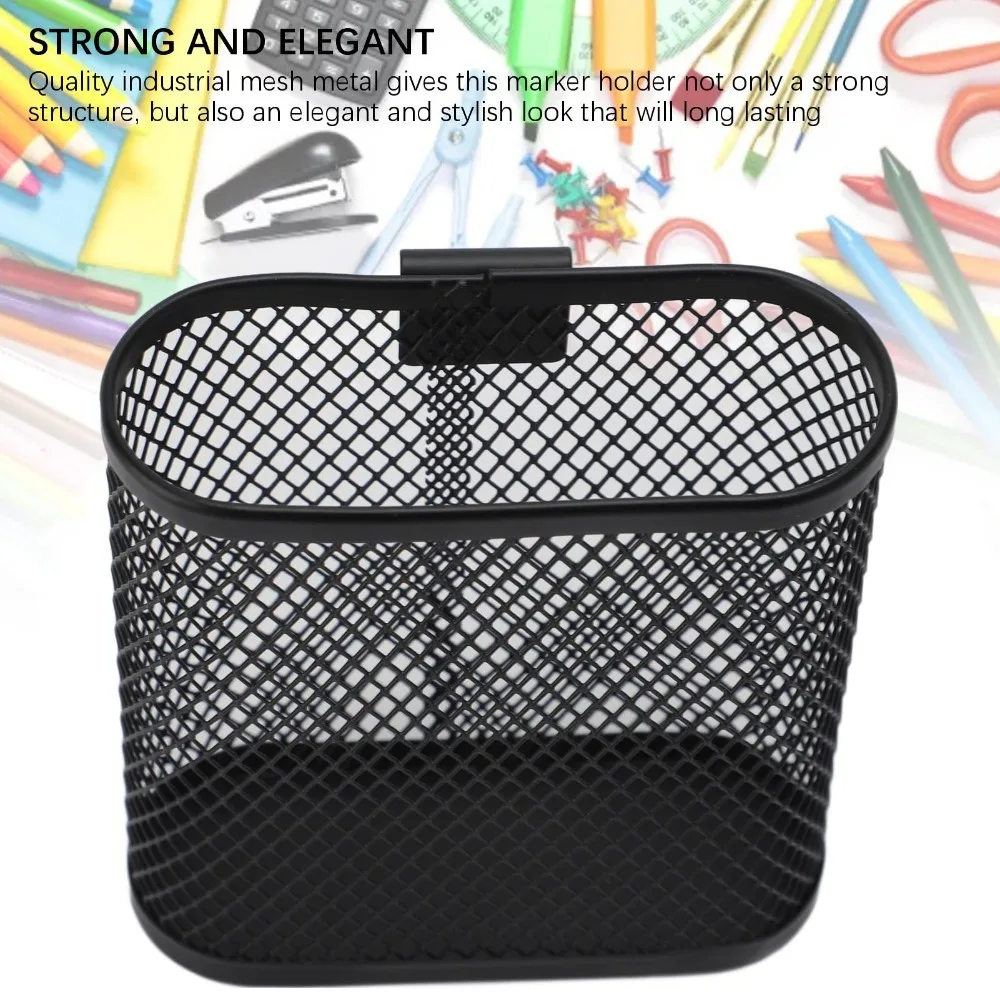 Metal Wall Mount Pen Holder Hook On Style Oval Shape Hanging Pencil Cup Grid Structure Hollow Out Metal Hook Pen Holder