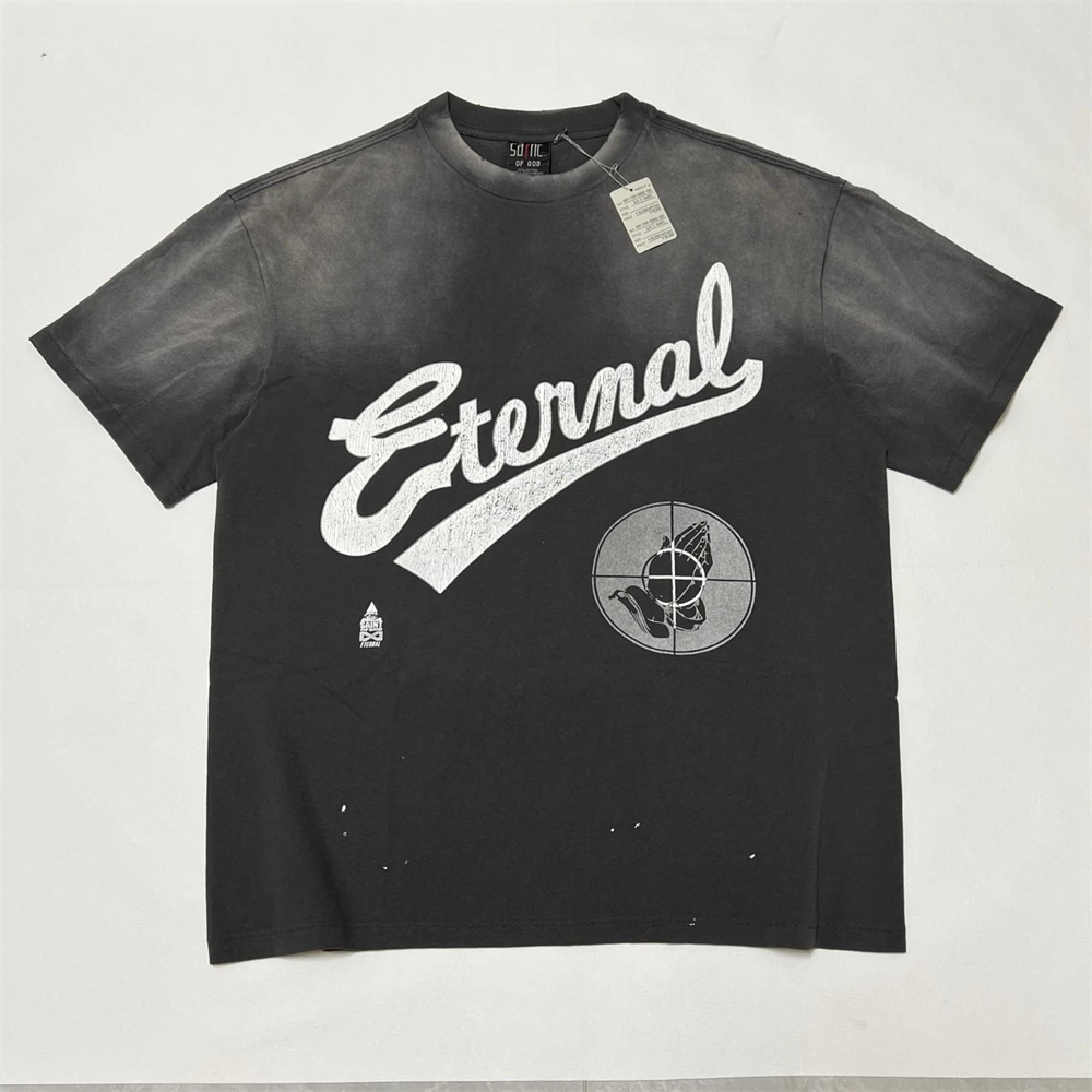 

Washed Black Saint Vintage T Shirt Men Women Top Quality Summer Style Tee Tops T-Shirt