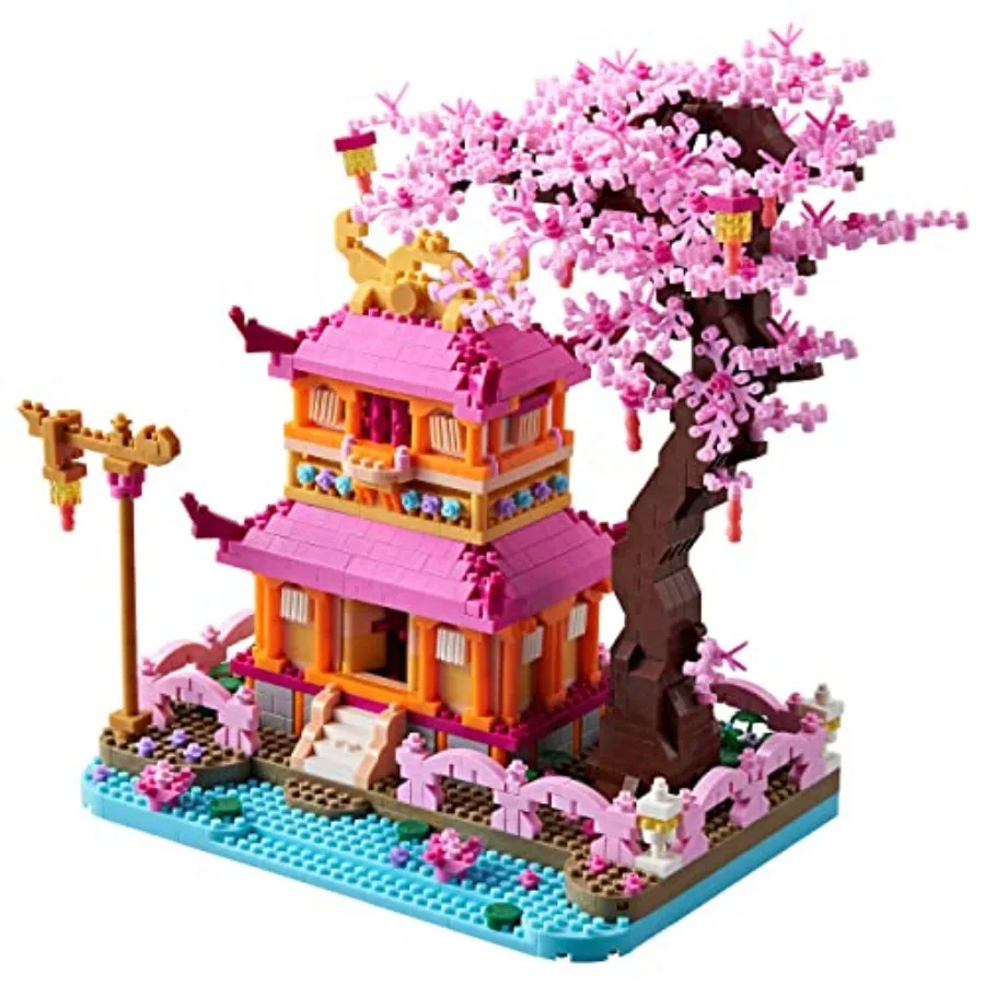 

DIY Sakura Tree House Micro Building Blocks Set for Women Adult Jnese Cherry Blossom Treehouse 1810PCS Living Room and Office D