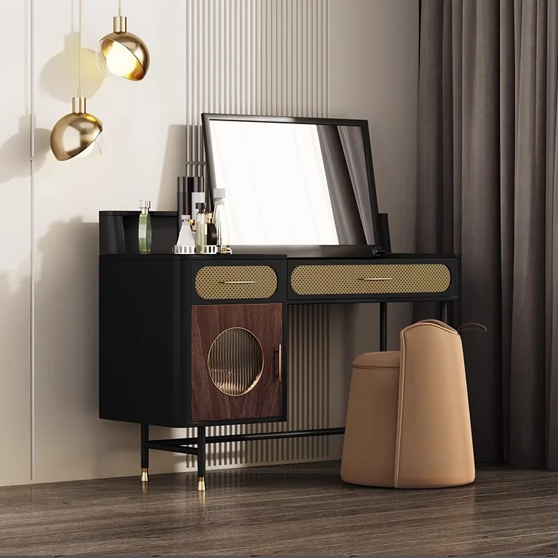 Italian light luxury dresser, bedroom high-end makeup mirror, simple small apartment clamshell solid wood makeup table