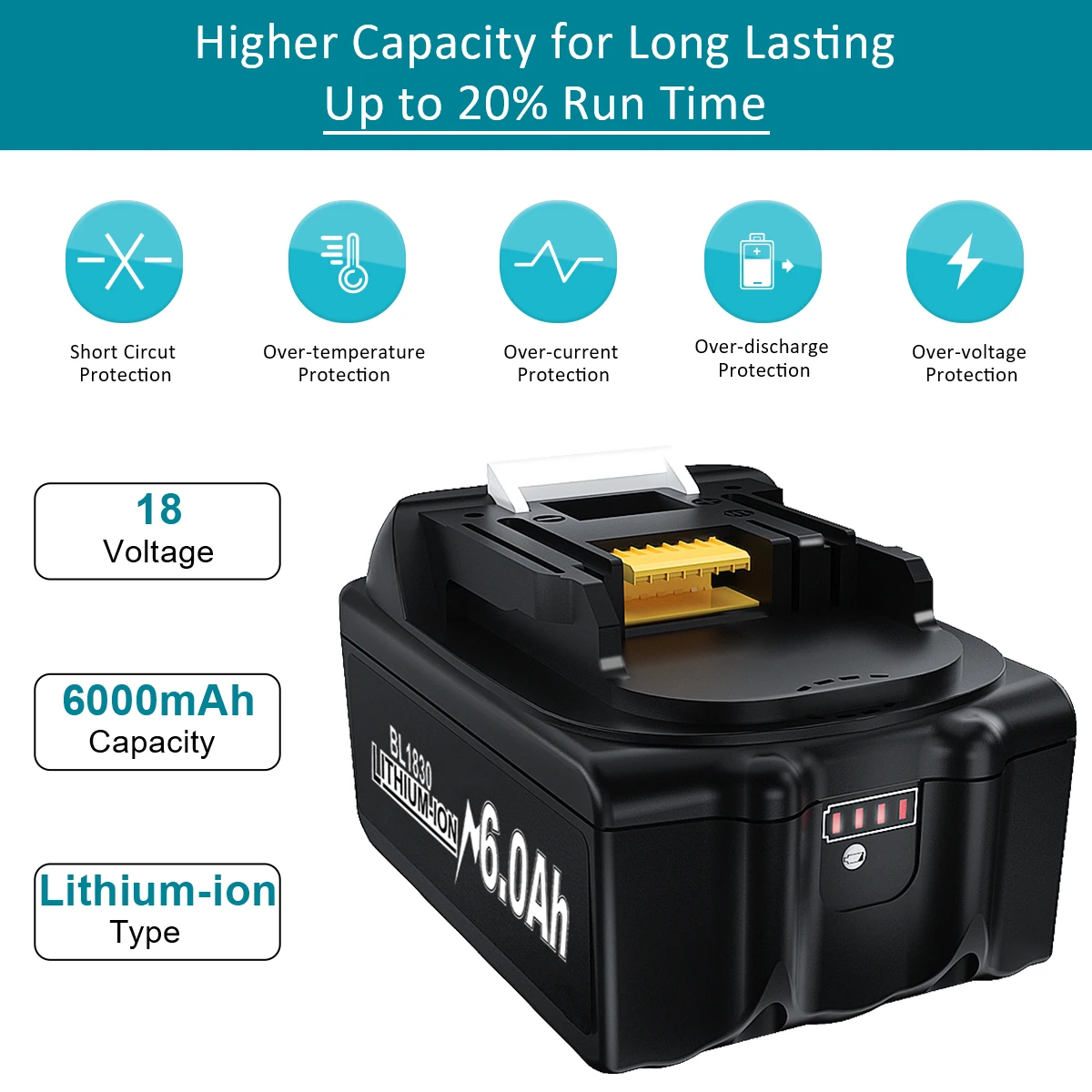 Latest BL1830 18V 6000mAh Battery and charger For Makita 18V Battery Rechargeable Replacement BL1840 BL1850 BL1860 BL1860B Tools
