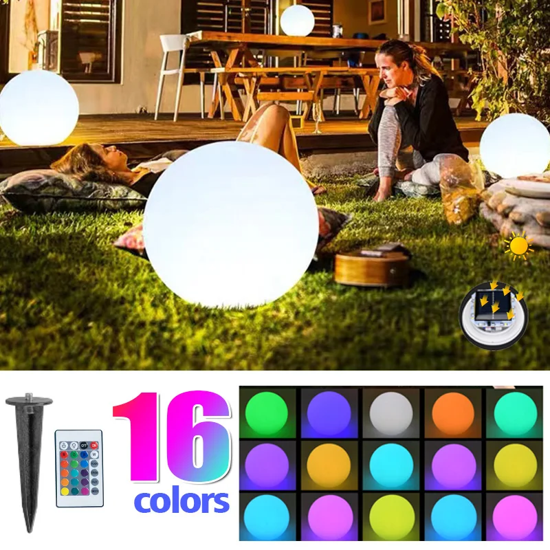 Outdoor Solar LED Ground Ball Lights Remote Control  16 Colors Floor Street Lawn Lamp Wedding Party Holiday Home Decor Lamp