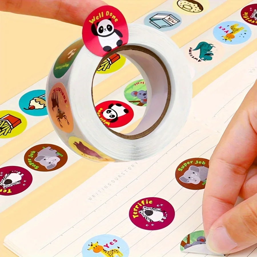 500 قطعة/لفة ملصقات المكافآت الحيوانات اللطيفة تشجيع ملصقات دولفين البطريق الباندا القرد ملصقات دائرية الآباء المعلم JXB #6