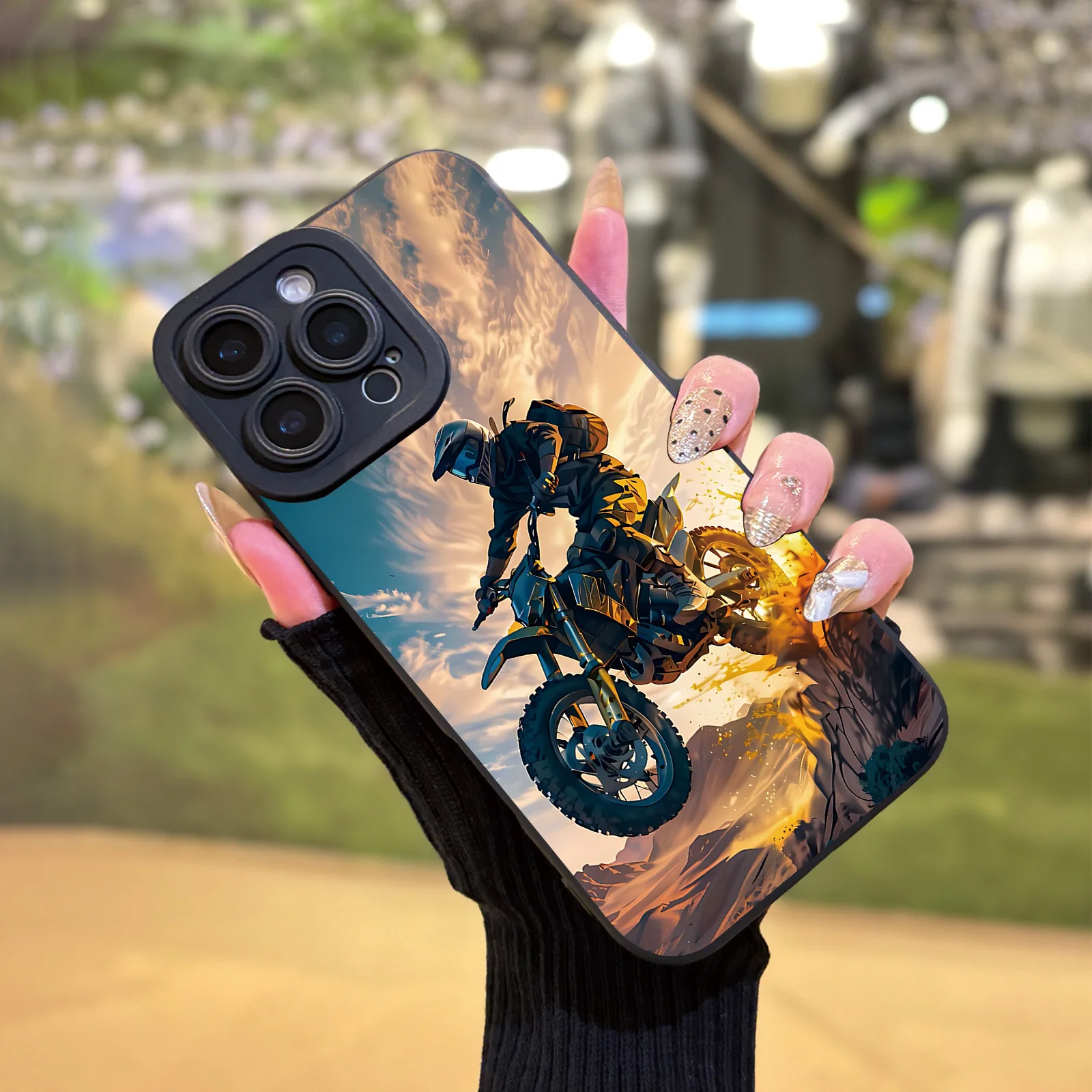 Чехол для мобильного телефона с узором мотоциклиста и УФ-печатью, универсальная защита на 360 градусов, iPhone 12, 13, 14, 15, 16 Pro Max