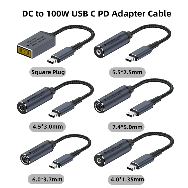 

100W USB C PD Fast Charging Cable DC 4.5x3.0 7.4x5.0 5.5x2.5mm to Type C Power Adapter Cord for Lenovo Dell Hp Asus Laptop Cable