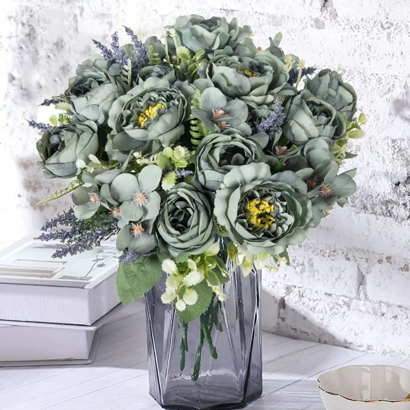 Künstliche Blumen Seiden-Hortensien Pfingstrosen Hochzeitsblumenbündel Valentinstag Heim Zimmer Vase Deko DIY Geschenk Kranz Scrapbooking