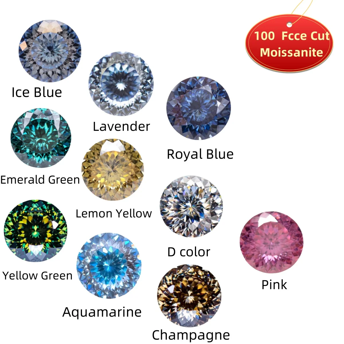 100 Faceted Russia Nest Cutting Round Shape Moissanite Stone 1CT Mix Colors For DIY Charms Jewelry Rings With Certificate