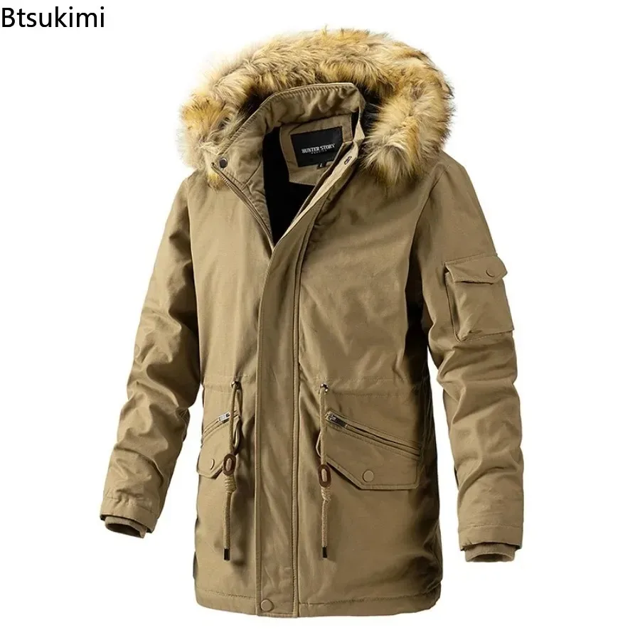 

Зимние теплые длинные куртки 2026 для мужчин: флисовые пальто с меховым воротником, куртки с капюшоном, ветрозащитная одежда, мужские зимние парки