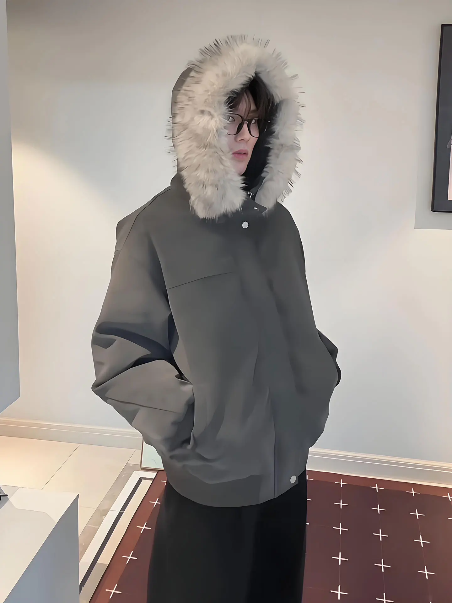 

Мужская зимняя парка из матовой искусственной кожи с глубокими глазами, хлопковое пальто с большим меховым воротником и капюшоном, ort Sle