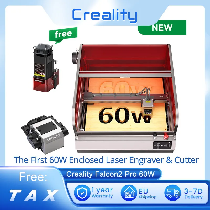 Creality Falcon2 Pro 60W Laser Engraver, Bonus with 1.6w Laser Module, Support LightBurn, LaserGRBL Built-in Camera, 400mmx400mm