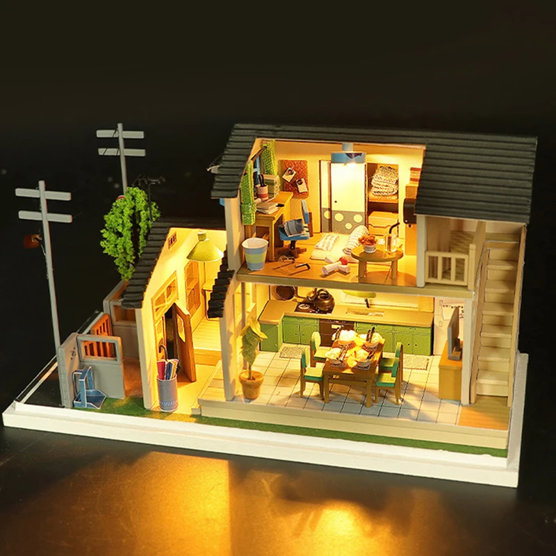 Kit Modelo Miniatura de Madeira com Luzes de Móveis para Amigos, DIY Doll House, 3D Puzzle, Yamano's Home Casa, Xmas Gifts