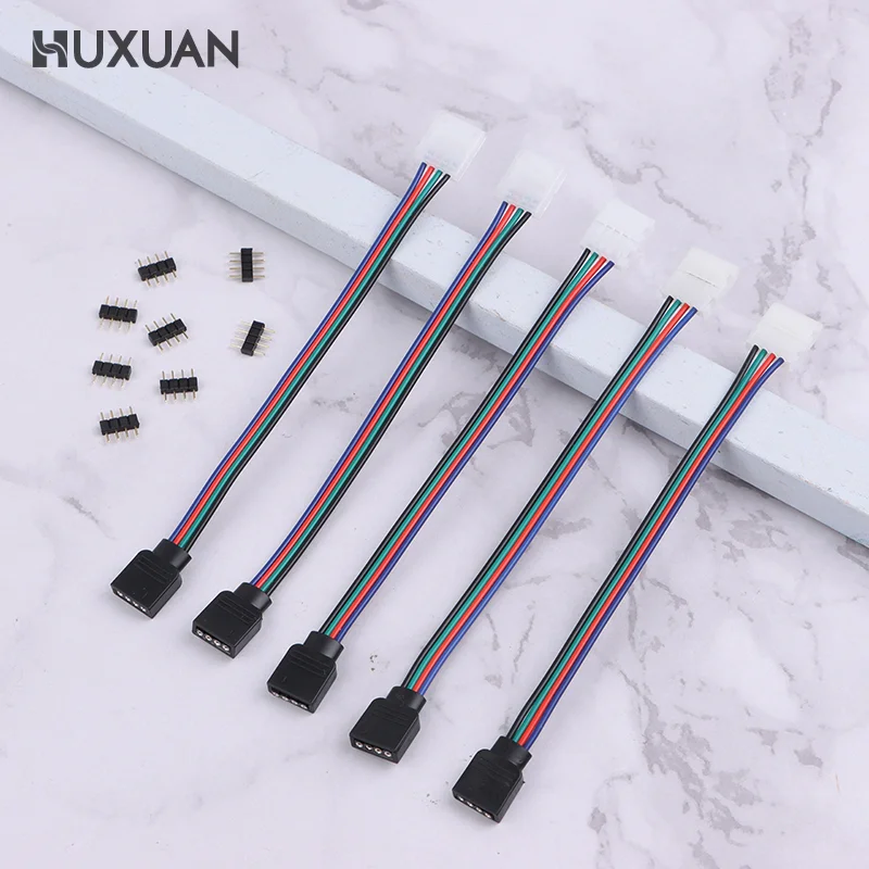 5Pcs 5050 LED RGB Strip Light Connector 4 Pin Conductor Strip To Controller Jumper Solderless Clip On Pigtail Power Adapter