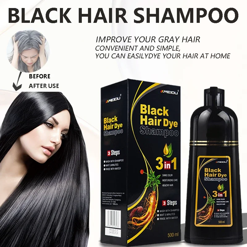 100ml/500ml Hair Dye Shampoo 3in1 Darkening Hairs Instant Gray To Black Polygonum Multiflorum Natural Coloing Cover for Women