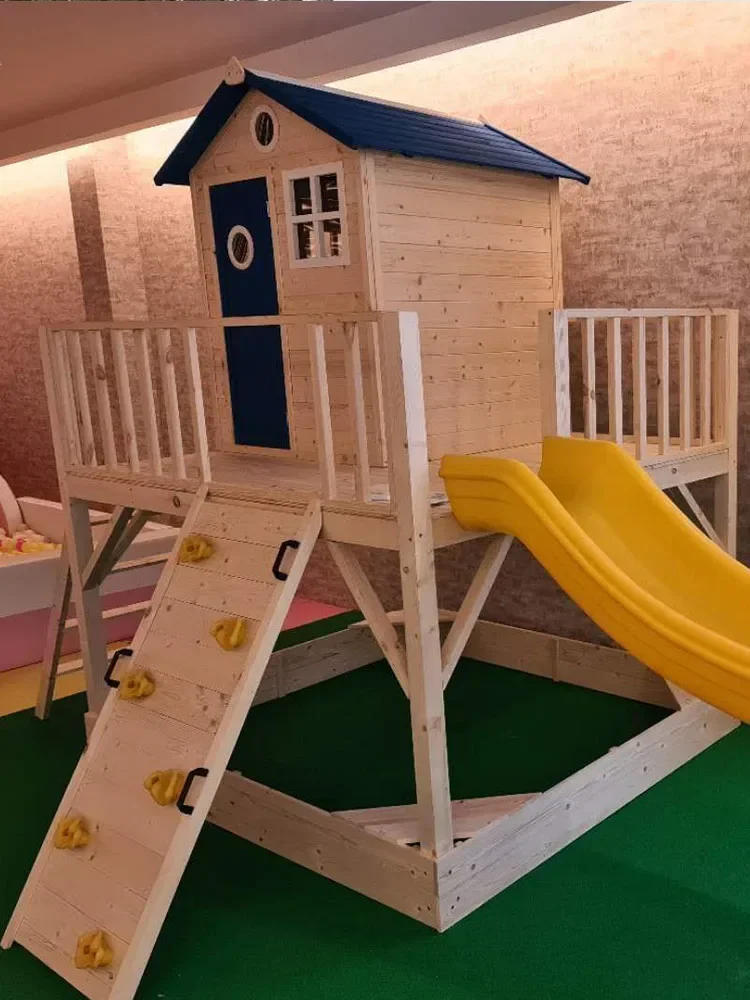 Large Game House Kindergarten Outdoor Tree House Climbing Amusement Park Slide House Playing Sand Set Children's Wooden