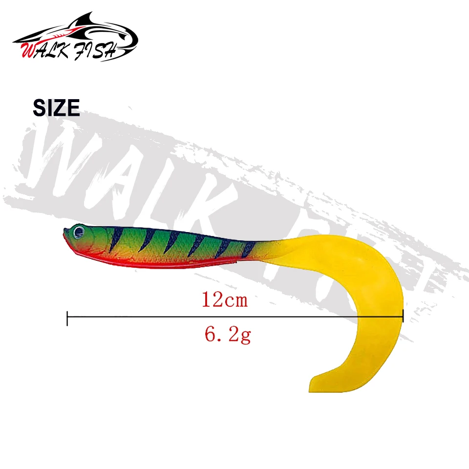 WALK FISH 1PCS Fishing 3D Eyes Soft Fish Lures 12cm 6.2g Bass Long Tail Swimbaits Jig Wobblers Abdominal Hook Slot Artificial