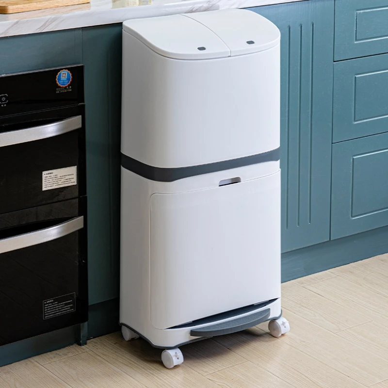 

Large Capacity Kitchen Trash Can with Foot Pedal Lid, Heavy-Duty Plastic Waste Bin for Home/Living Room, Double Layer Design‌