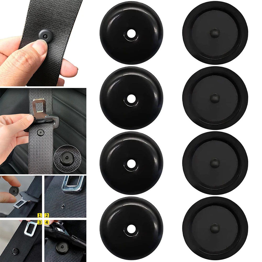 4Pairs Seat Belt Button Buckle Stop Universal Fit Stopper Kit Black Car Safety Seatbelt Stopper Buckle Anti-slip Button Retainer