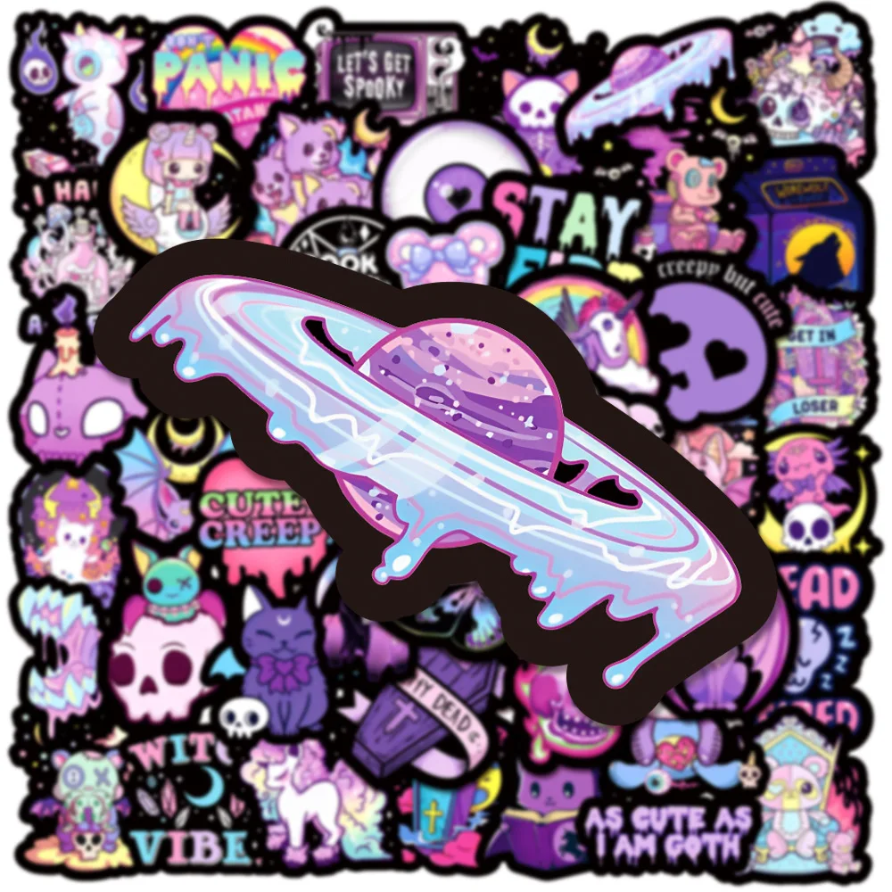 10/30/50PCS Horror Gothic Skull Purple Stickers Cartoon Waterproof Graffiti DIY Laptop Phone Notebook Skateboard Decals Kids Toy