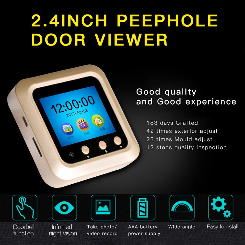 Electronic Cat Eye 2.4 Inch Household Cat Eye Monitoring Infrared Night Vision Electronic Door Mirror Security Protection