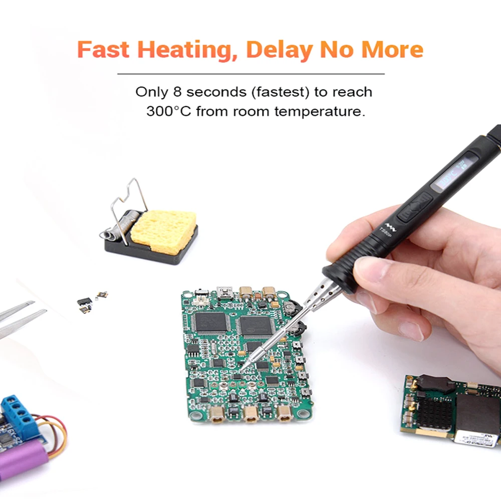 TS80P Smart Soldering Iron 30W Type-C OLED Screen Adjustable Temperature CNC Aluminum Alloy Casing TS1C Tips Series