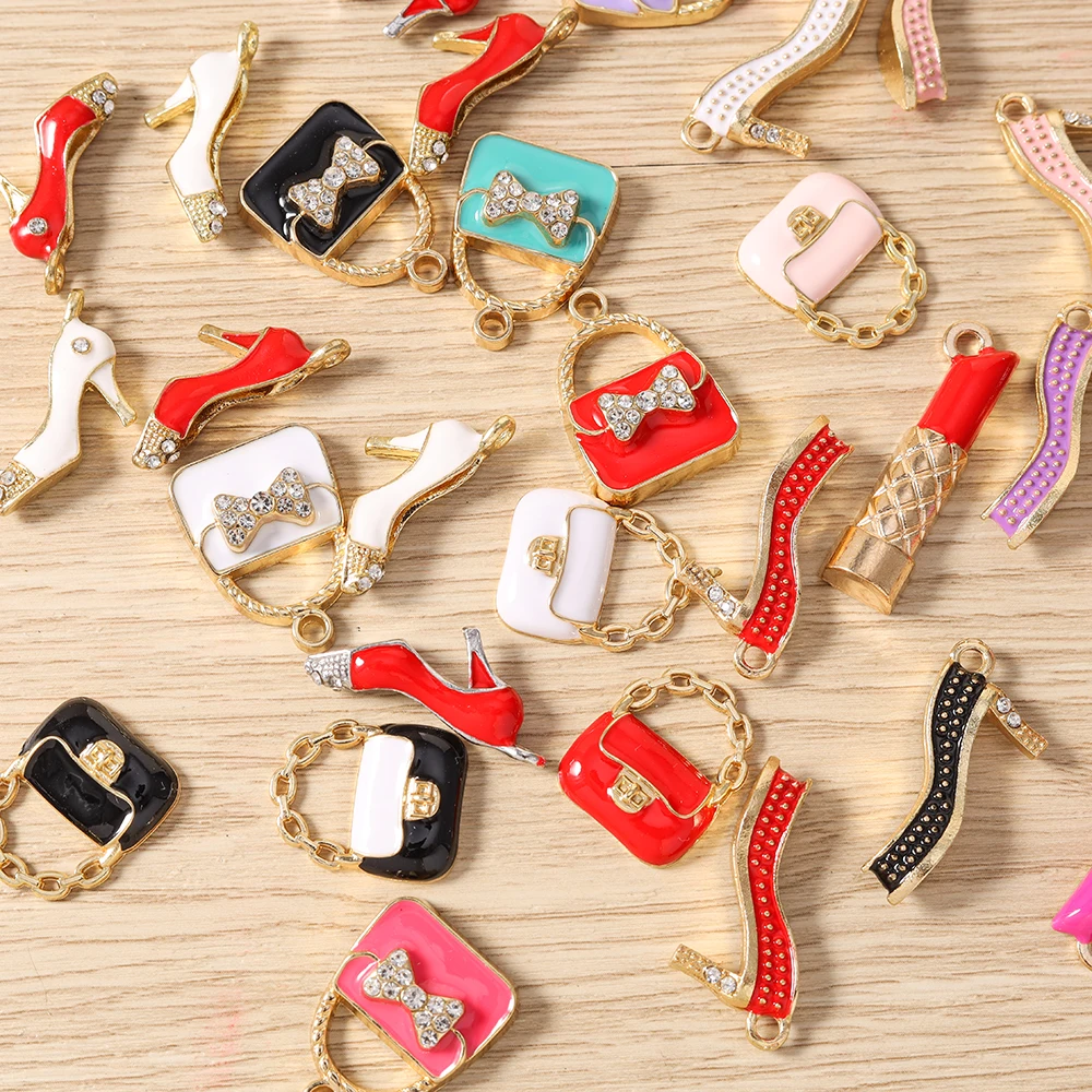 Tusember 10 Stück Niedliche Kristall-Lippen Handtaschen-Schuh-High-Heel-Anhänger für Halsketten Ohrringe Armbänder Bastelbedarf – Detail 3