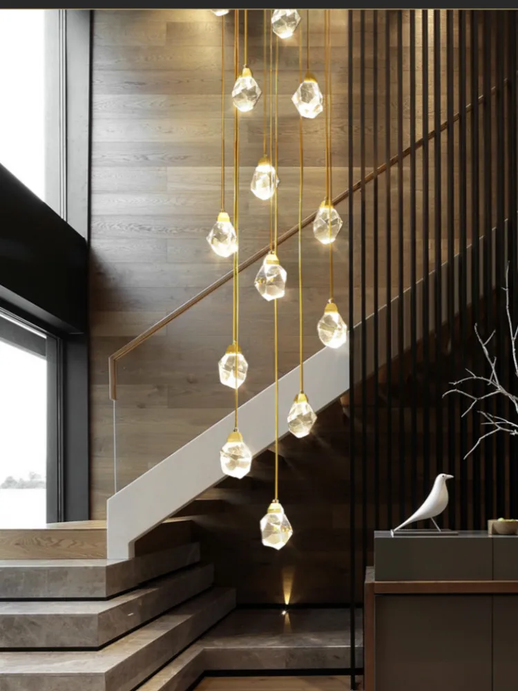 

Светодиодный подвесной светильник с бриллиантами и кристаллами, длинная люстра для лестничной клетки для магазина, ресторана, спиральный потолок отеля, светильник 1-5 м