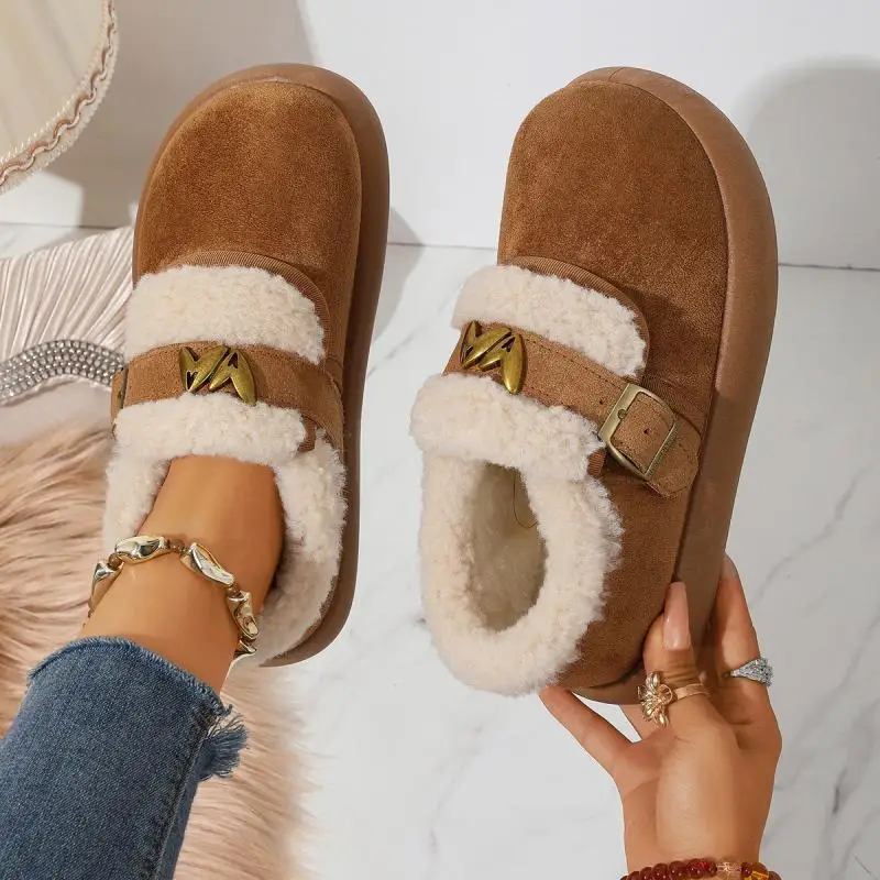 metal-heart-buckle-decorate-casual-snow-boots-women-warm-plush-winter-ankle-boots-faux-suede-lamb-lined-non-slip-women's-loafers
