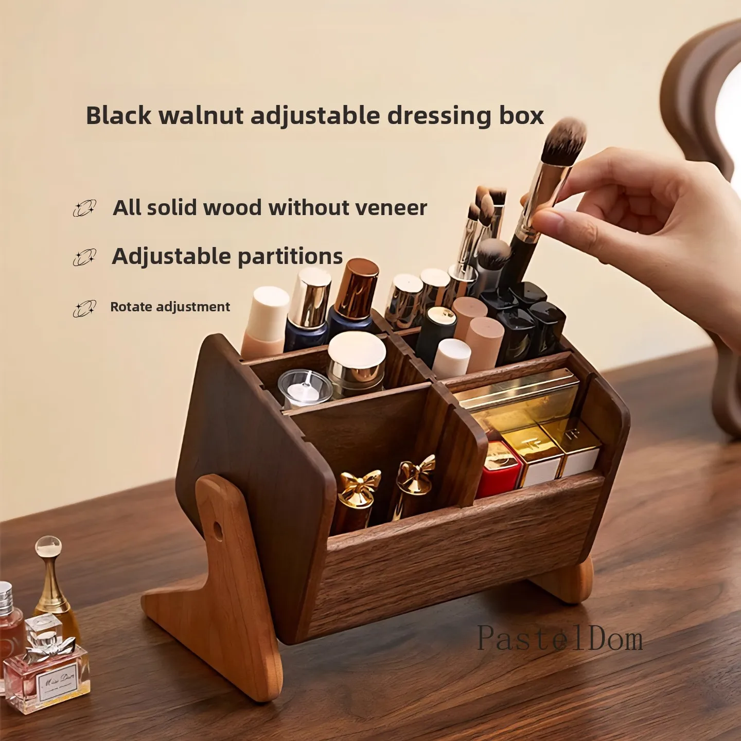 Solid Wood Desktop Cosmetic Organizer Makeup Brush Holder Perfume Lipstick Eyeshadow Storage Rack for Dresser