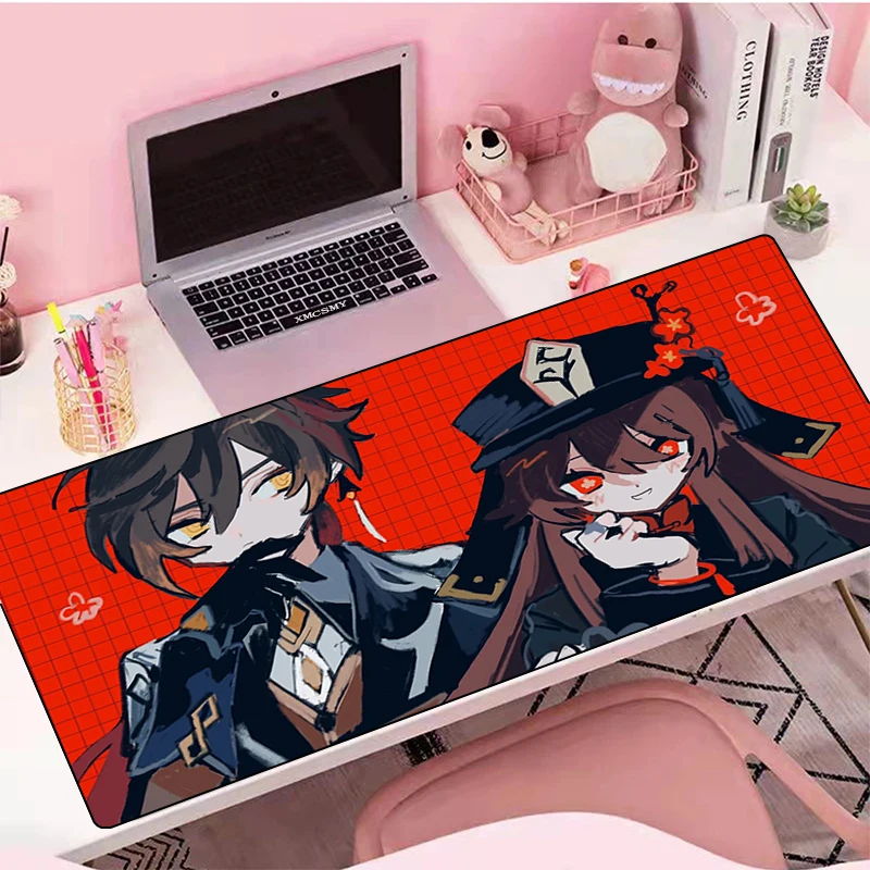 Genshin Impact Hu Tao Anime Mouse Pad Large Gaming Mousepad Rubber Mat Deskmat Pc Accessories Desk Protector Gamer Keyboard Pads